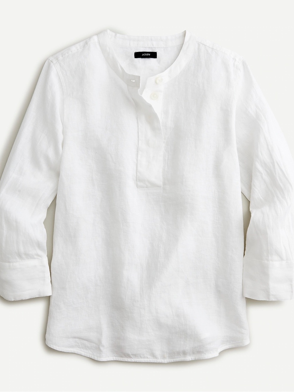 J Crew White 100% Linen Collarless Button Front Tunic Top